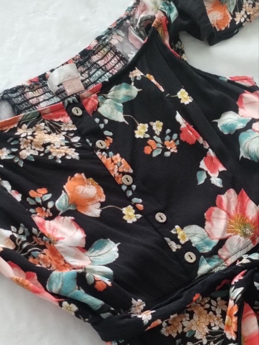 Band of Gypsies Off-Shoulder Maxi with Thigh Slit Black Floral - Picture 5 of 14